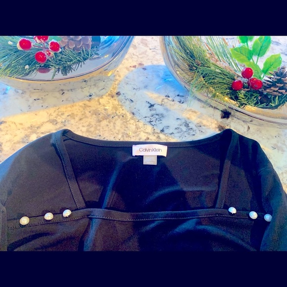 Calvin Klein Black Blouse with pearls (size Medium) - Picture 3 of 4